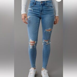 Classic Blue Distressed Women Jeans-American Eagle-Size 12R